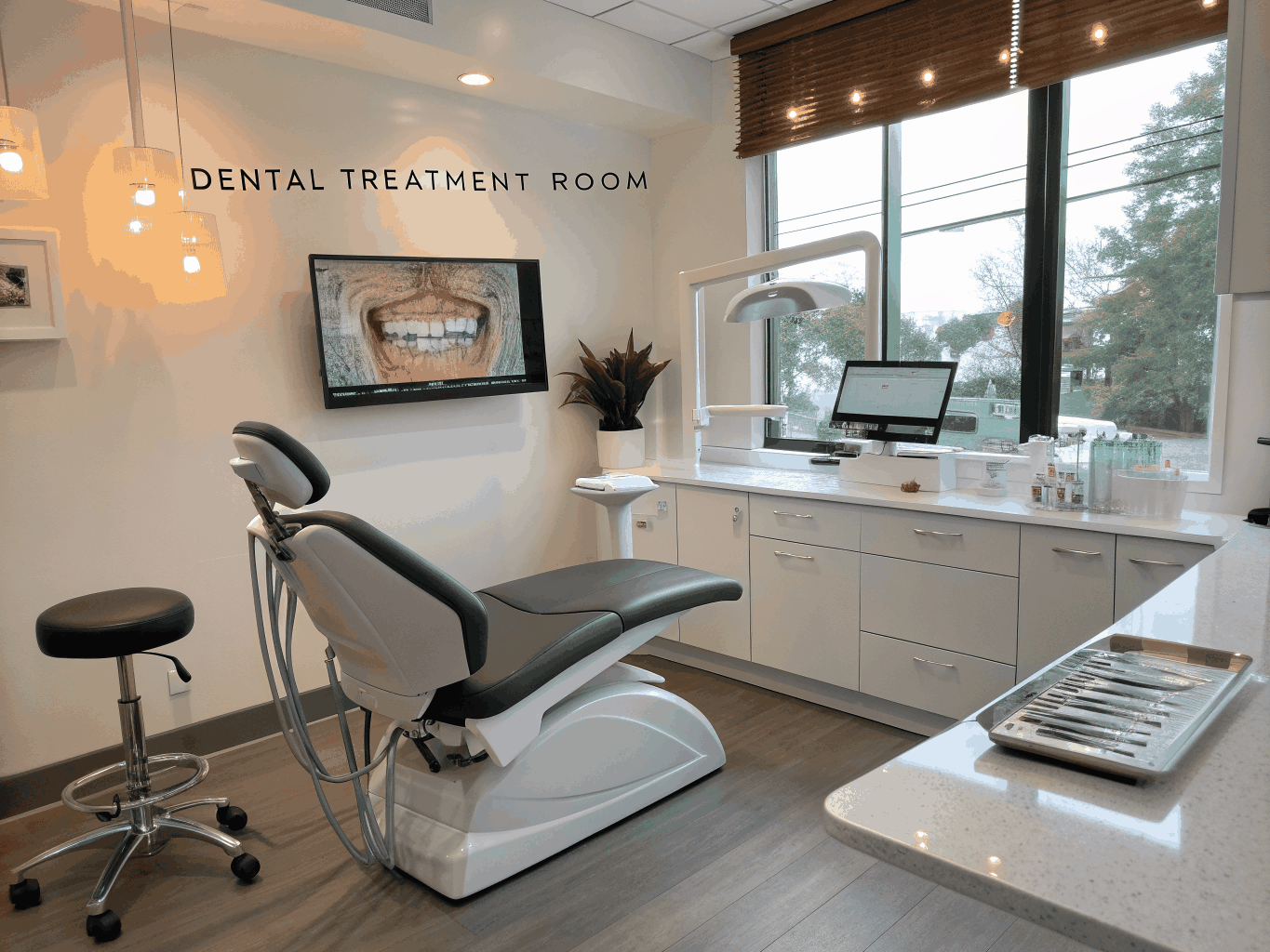 Advanced digital diagnostic imaging and dental chair setup in operatory