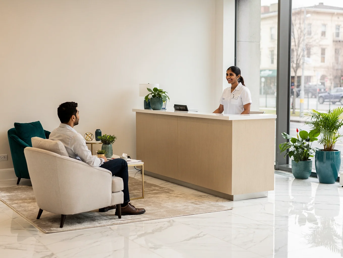Reception area and comfortable patient waiting lounge in Chandigarh
